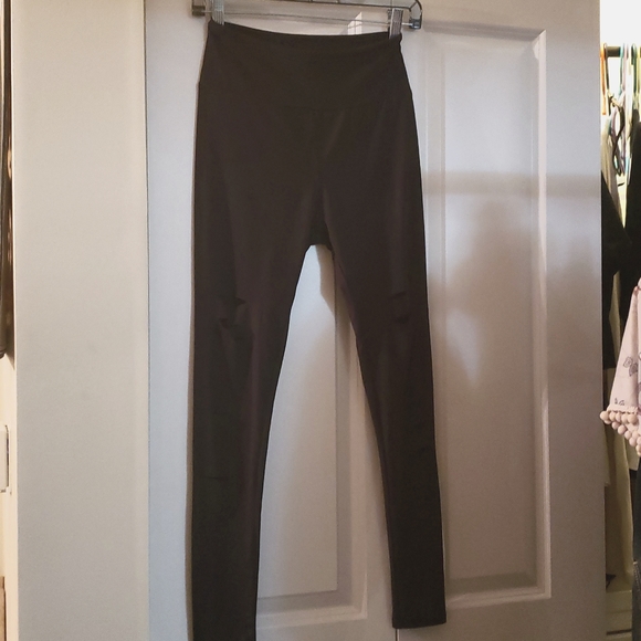 Ripped Cutout black Tummy Control Leggings High Waist Yoga Pants Workout - Picture 5 of 5